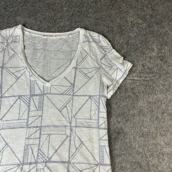 Marine Layer Shirt Womens Small V-Neck Supima Cotton Geometric Print Top - Picture 2 of 8